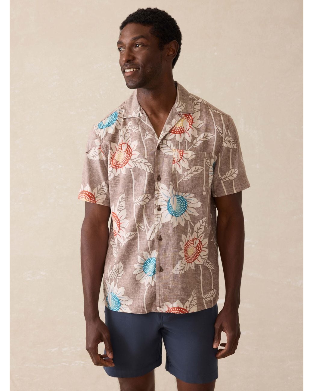 Faherty Brand Natural Short-Sleeve Breeze Camp Shirt for men