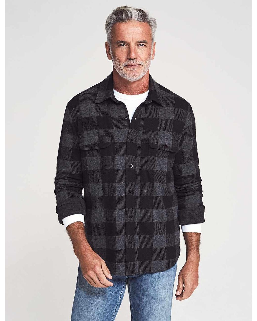 Faherty Brand Flannel Legend Sweater Shirt in Black for Men Lyst