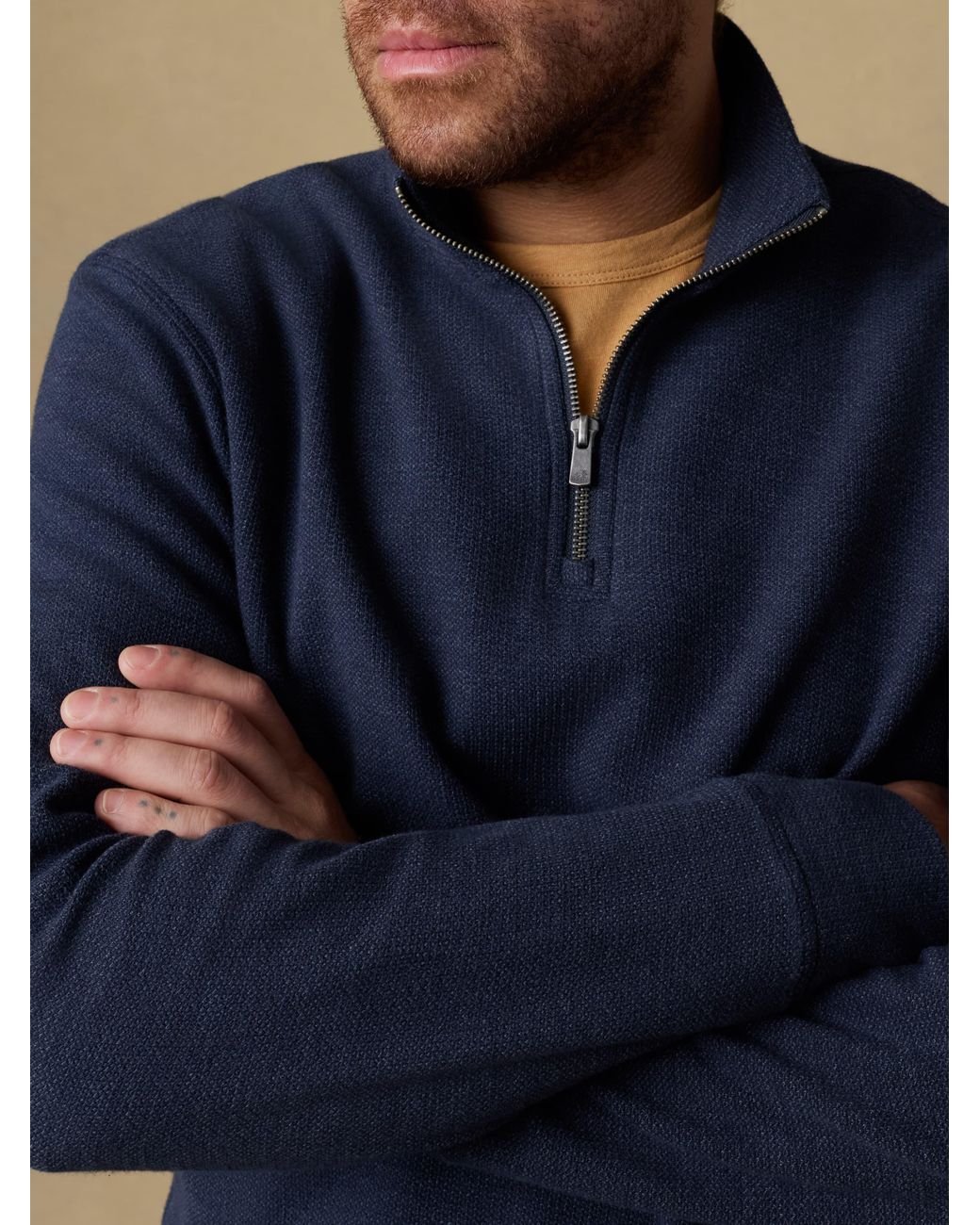 Faherty Brand Blue Highland Knit Quarter Zip for men