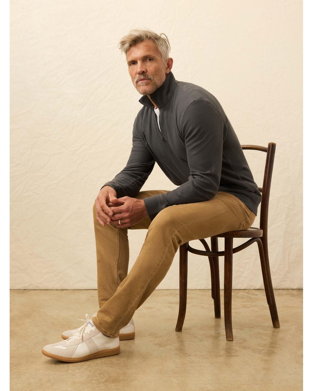 Faherty Brand Gray Textured Knit Quarter Zip for men