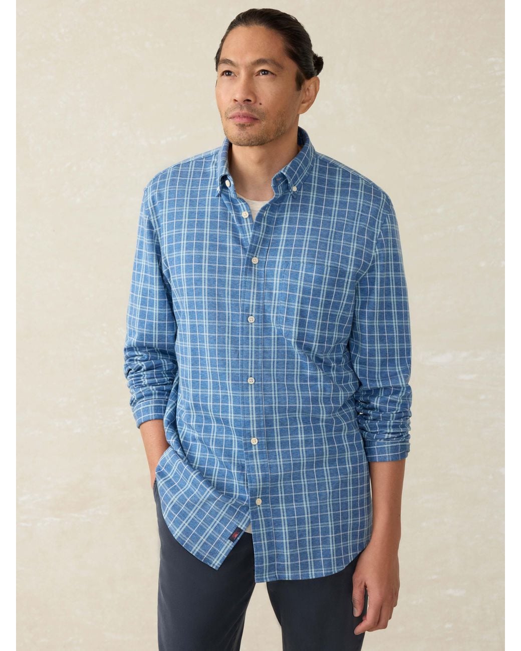 Faherty Brand Blue Coastline Knit Shirt for men