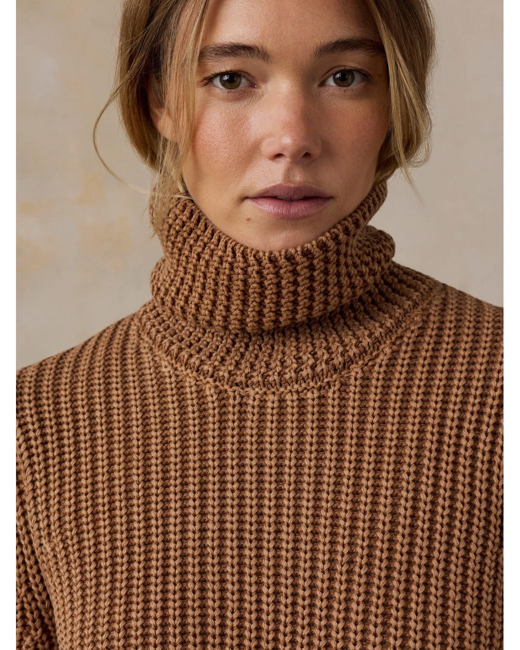 Faherty Brand Brown Sunwashed Cotton Turtleneck Sweater