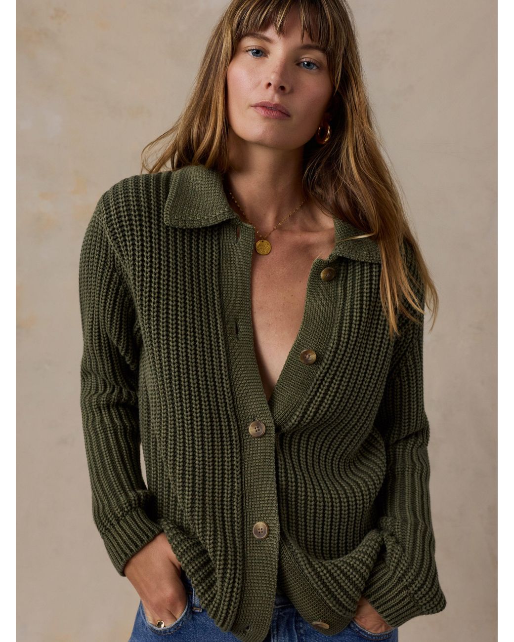 Faherty Brand Natural Sunwashed Cotton Lodge Cardigan
