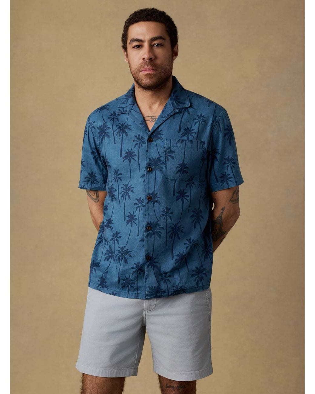 Faherty Brand Blue Short-Sleeve Breeze Camp Shirt for men