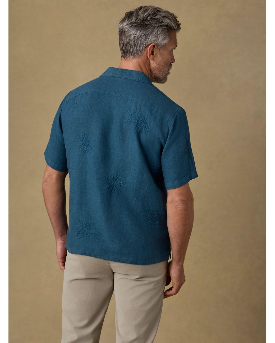 Faherty Brand Blue Short-Sleeve Embroidered Shirt for men