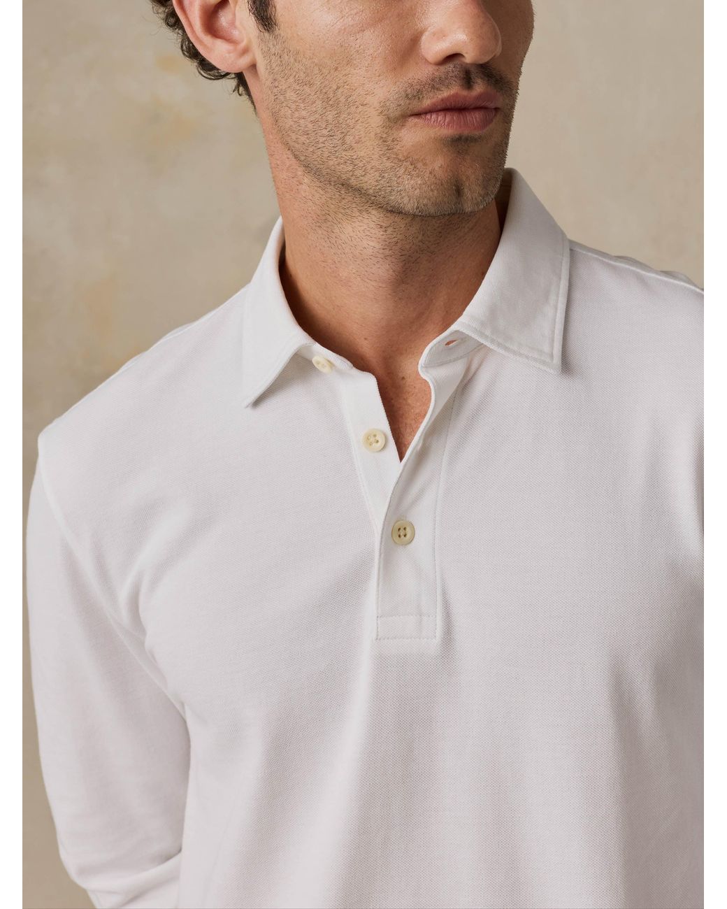 Faherty Brand Natural Long-Sleeve Sunwashed Pique Polo Shirt for men