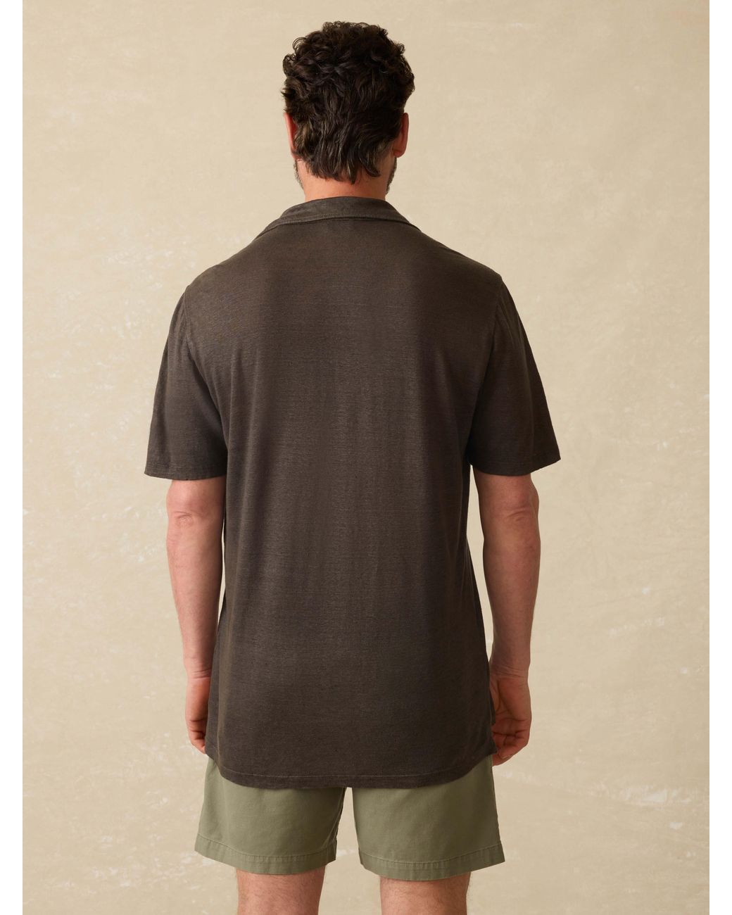 Faherty Brand Green Short-Sleeve Linen Polo Shirt for men