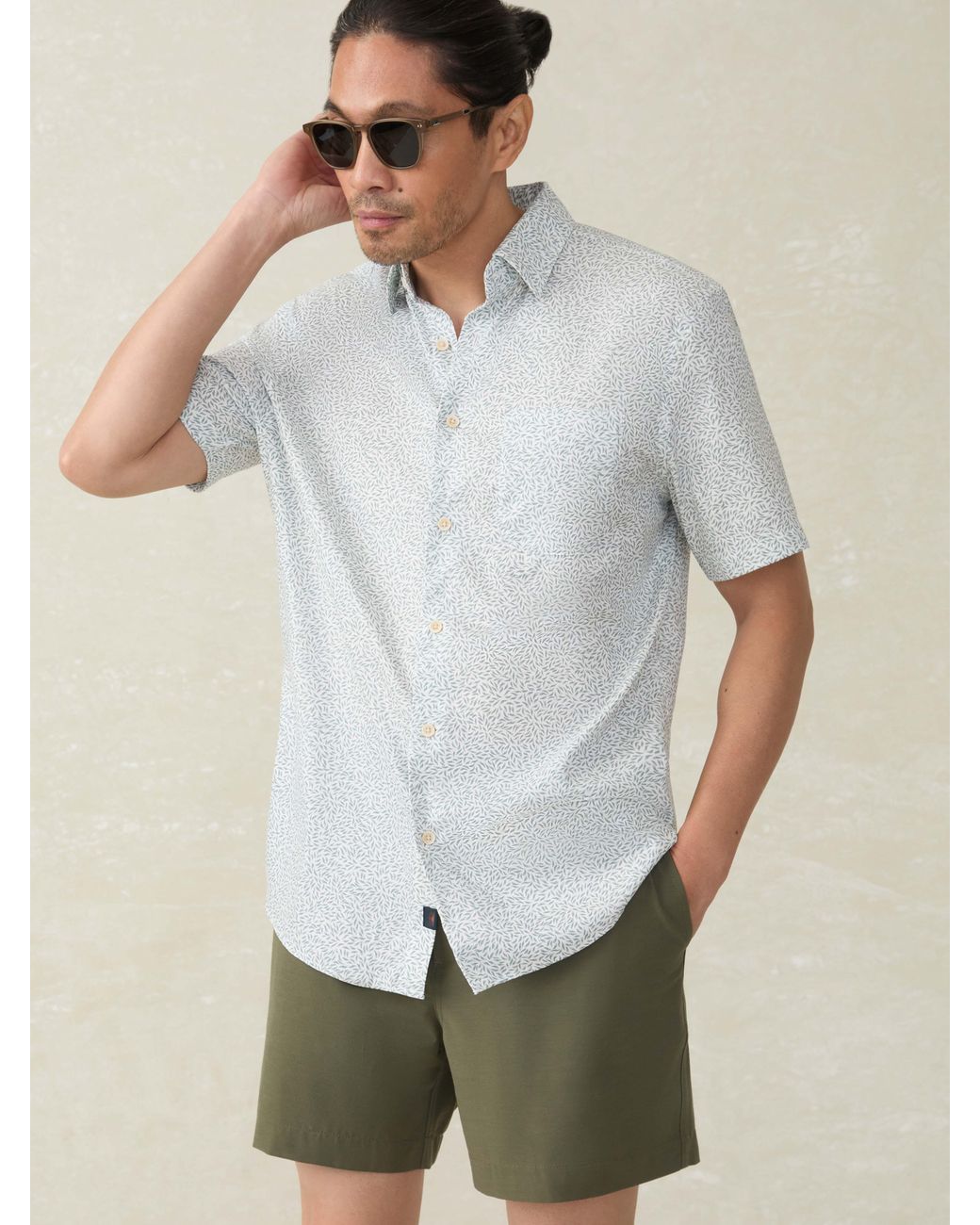 Faherty Brand White Short-Sleeve Movement Monterey Shirt for men
