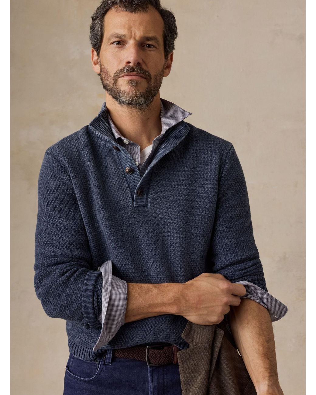 Faherty Brand Blue Sunwashed Dockside Quarter Button Sweater for men