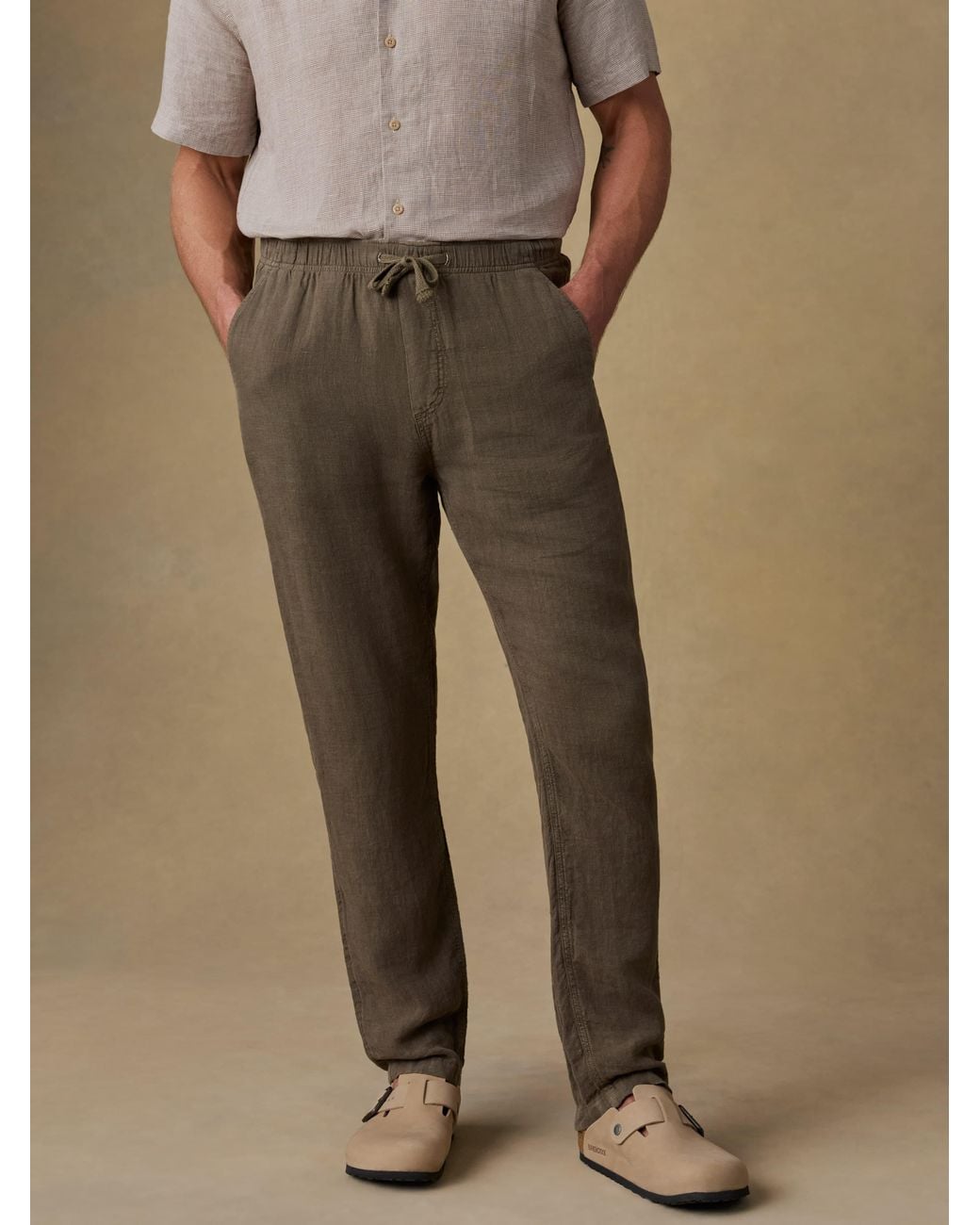Faherty Brand Brown Linen Drawstring Pants for men