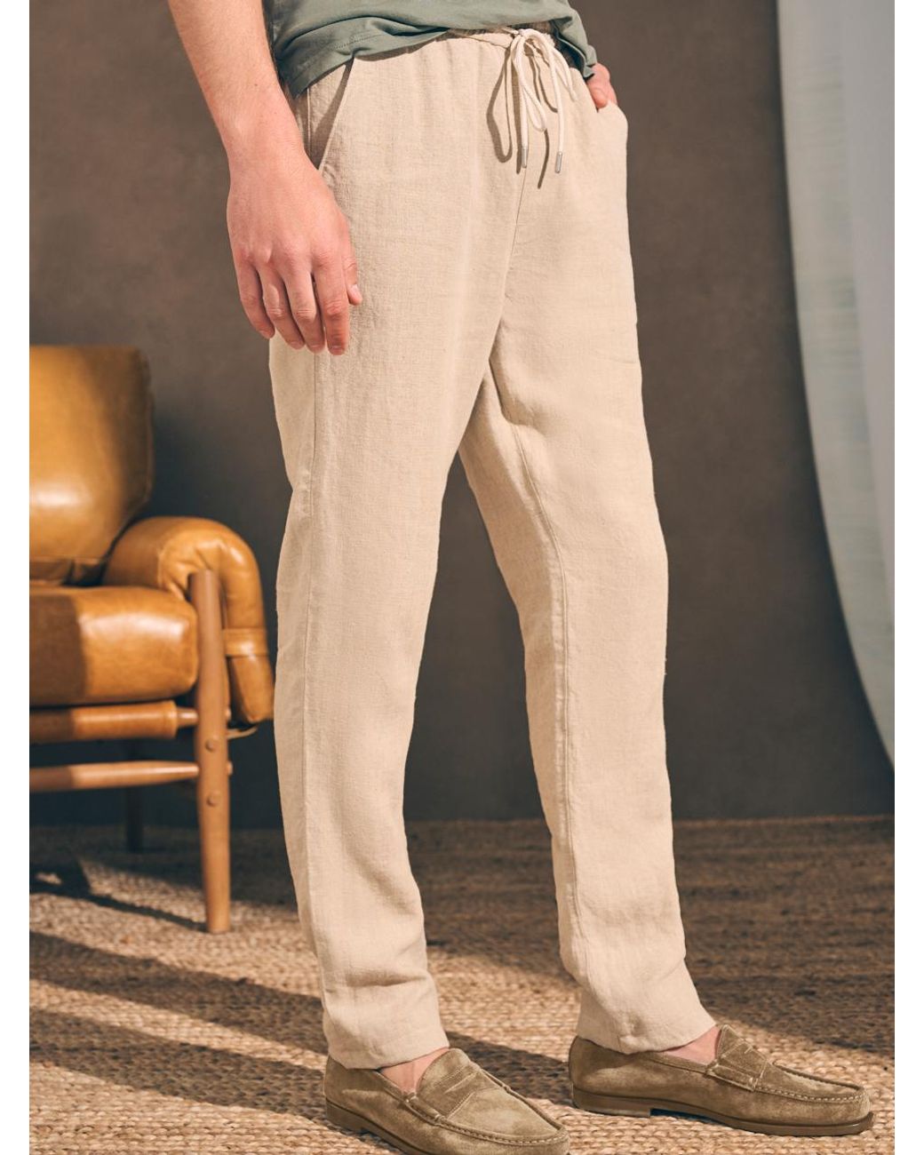 Faherty Reserve Pull On Linen Pants in Brown for Men