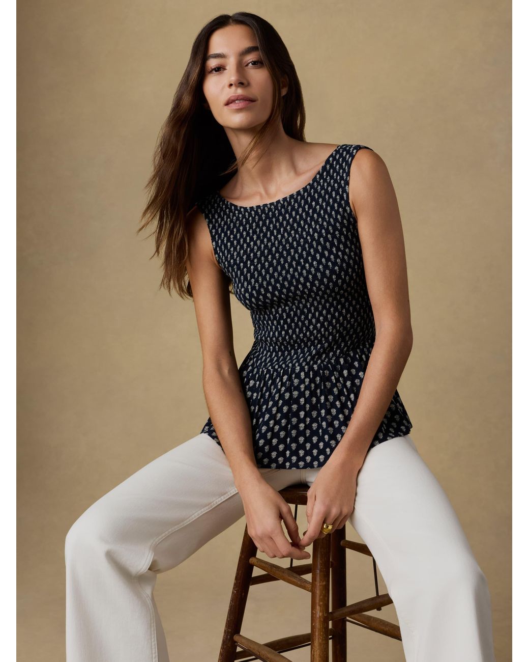 Faherty Brand Black Sophia Smocked Top