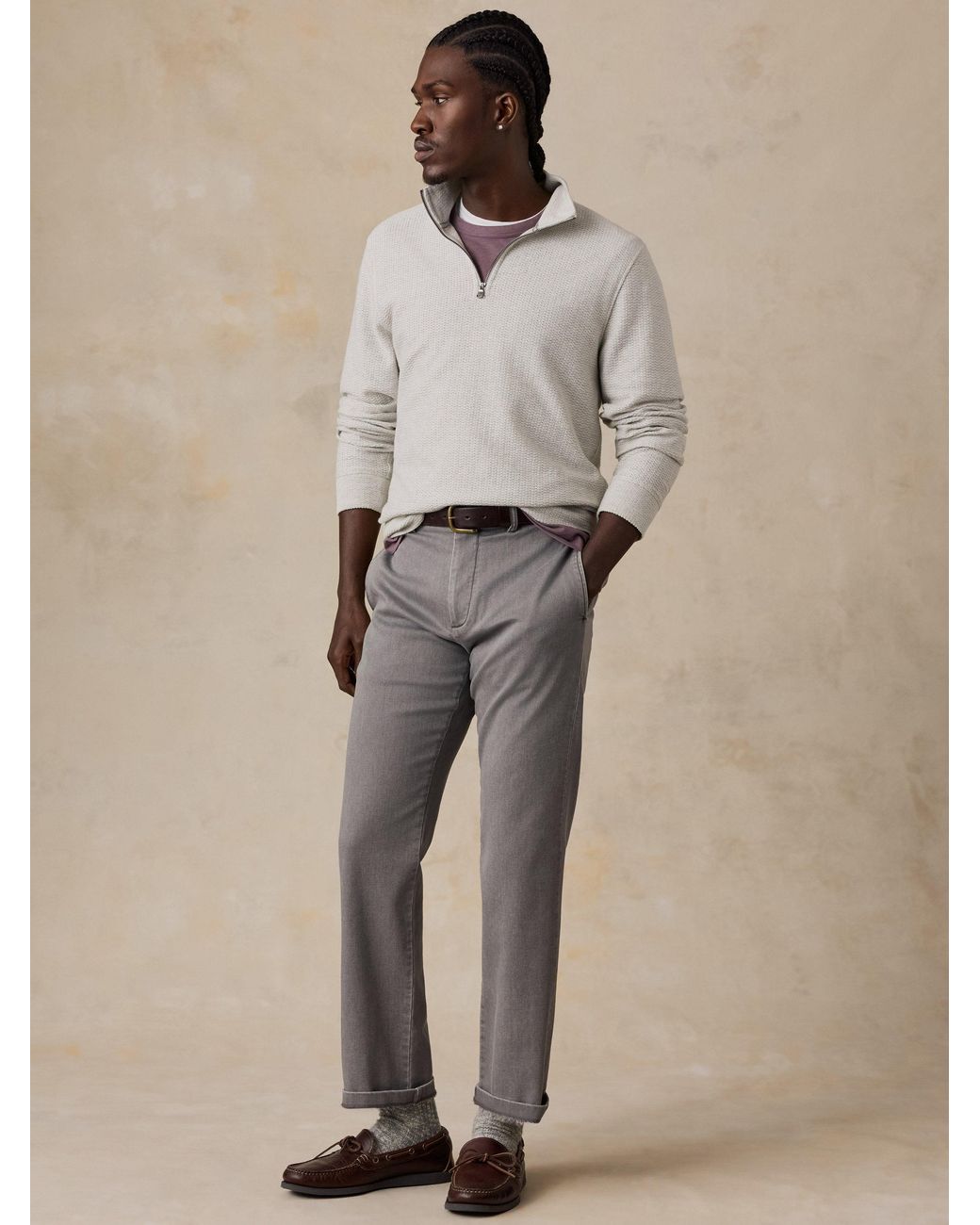 Faherty Brand Natural Textured Knit Quarter Zip for men
