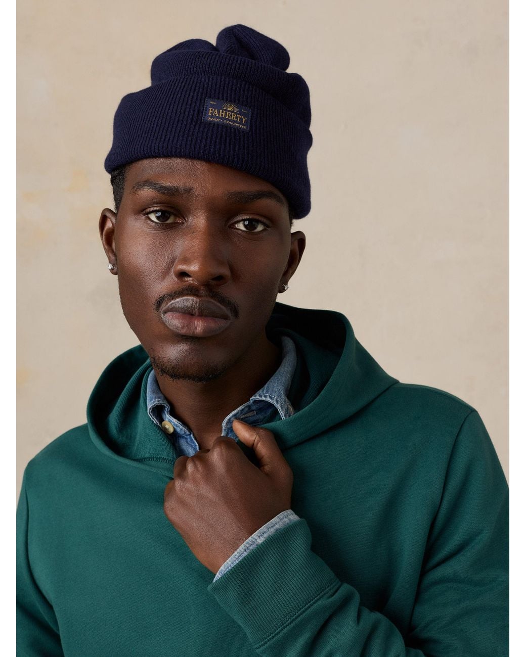 Faherty Brand Green French Terry Hoodie for men