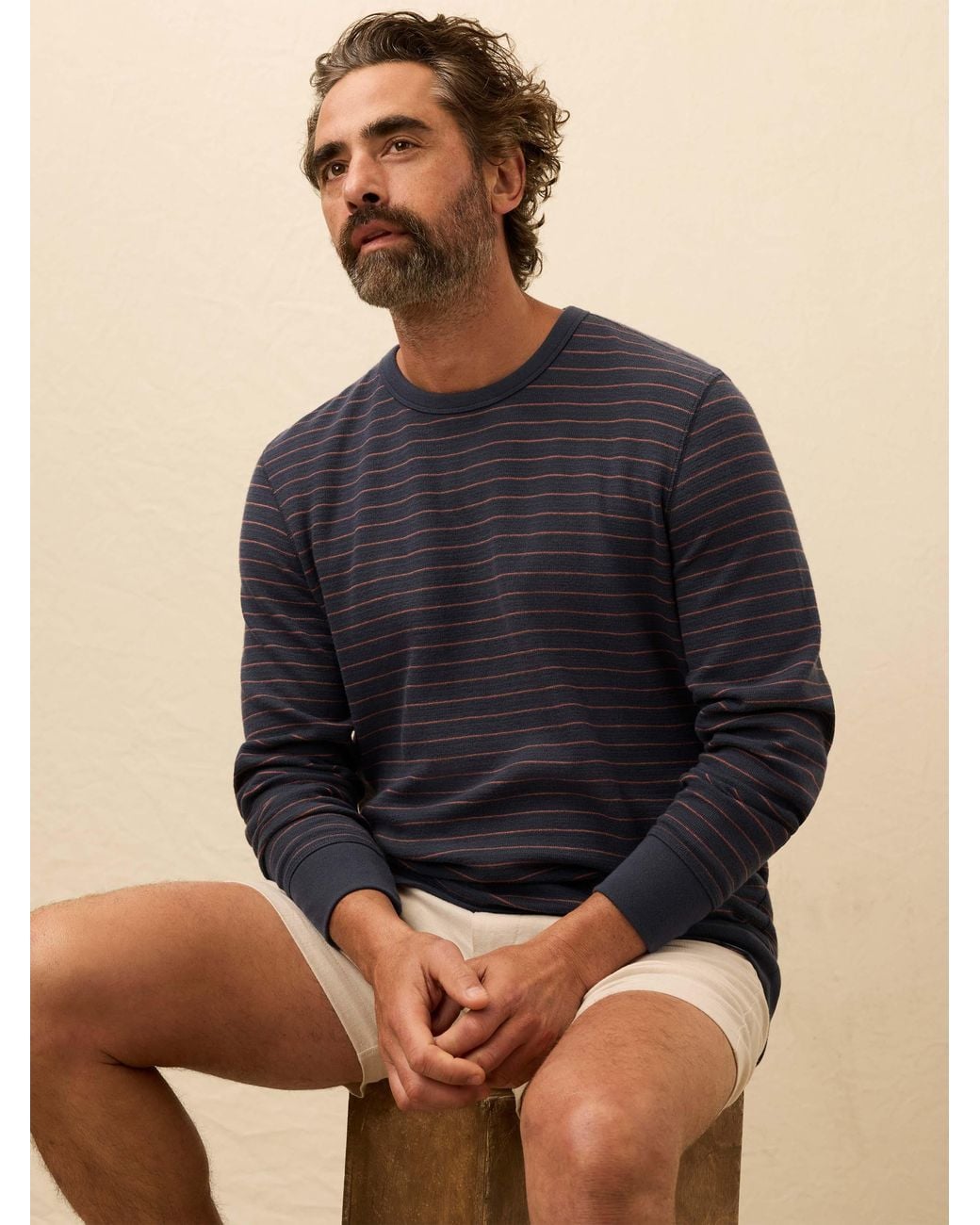 Faherty Brand Blue Double Knit Crewneck T-Shirt for men