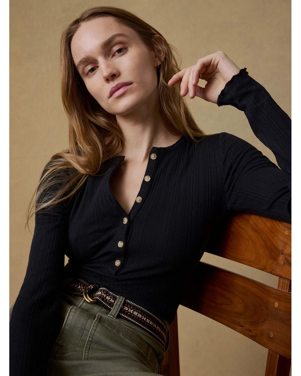 Faherty Brand Brown Paradise Pointelle Henley T-Shirt