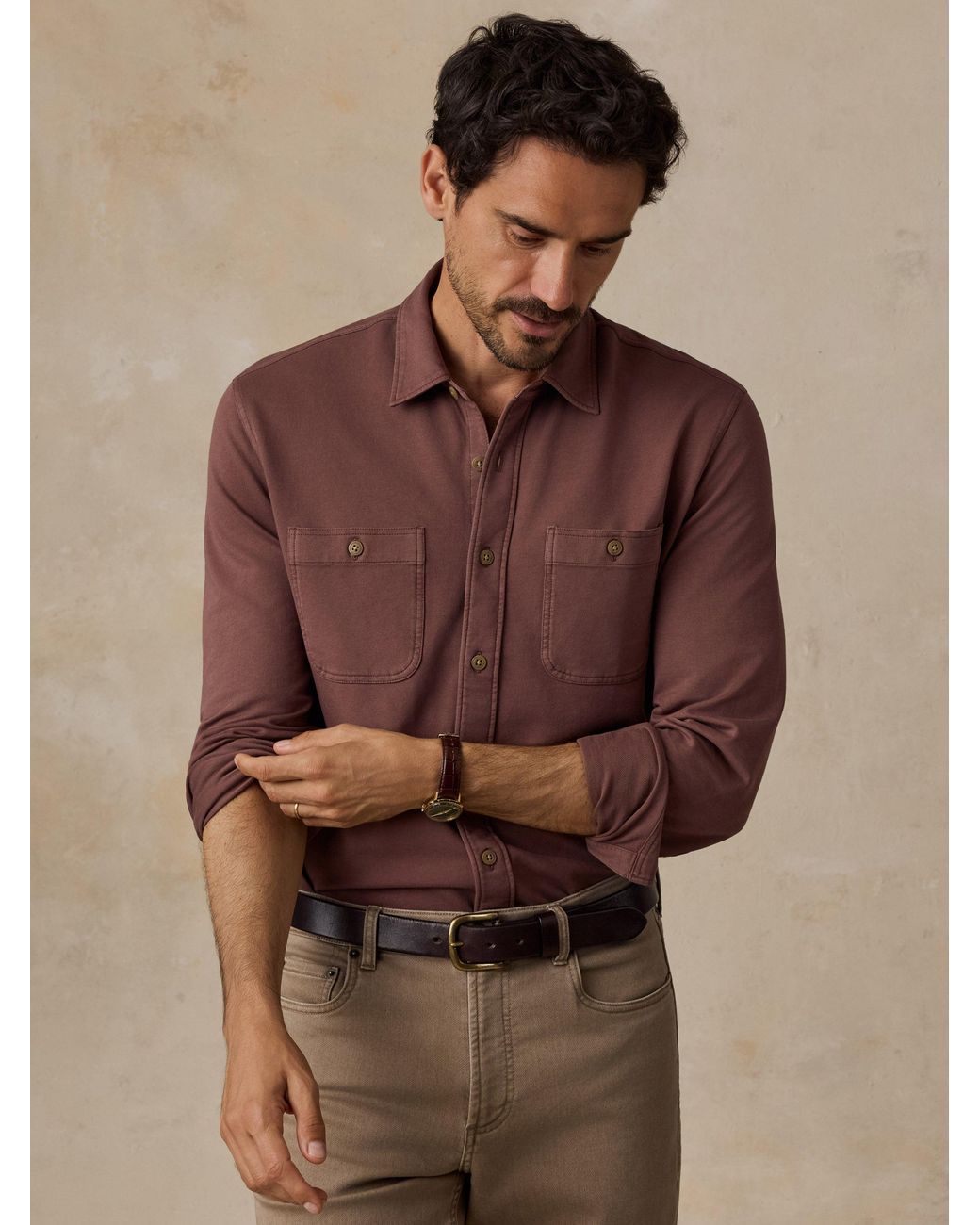 Faherty Brand Brown Field Knit Shirt for men
