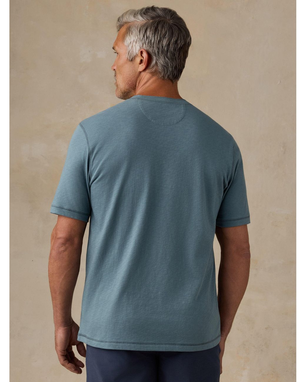 Faherty Brand Blue Short-Sleeve Sunwashed Regenerative Henley T-Shirt for men