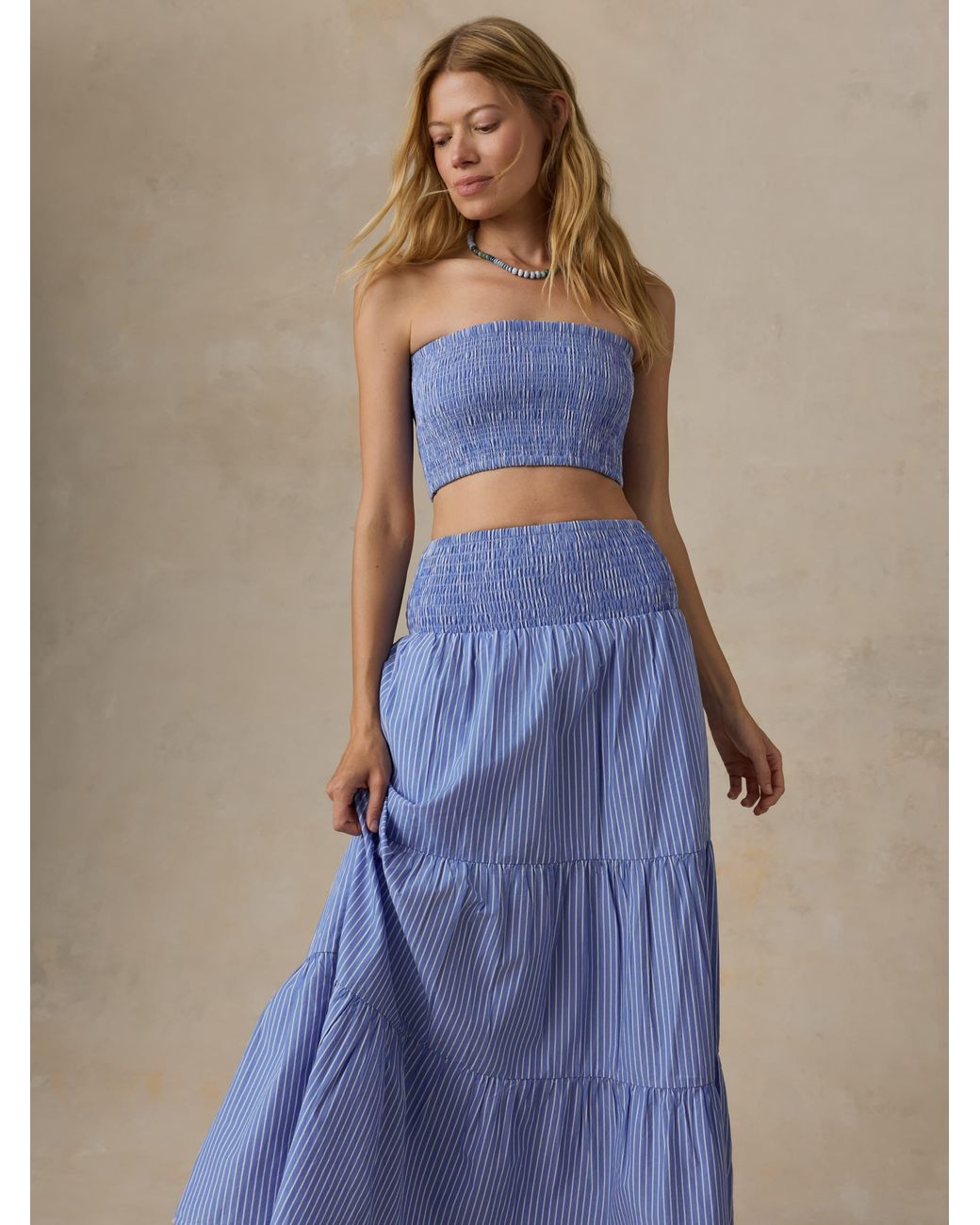 Faherty Brand Blue Coastal Poplin Maxi Skirt