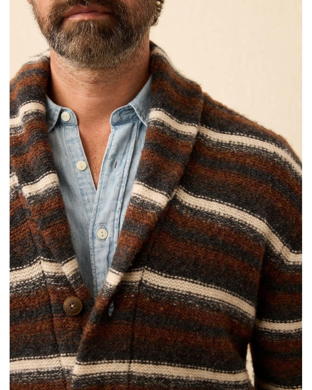 Faherty Brand Natural Striped Cardigan Sweater for men