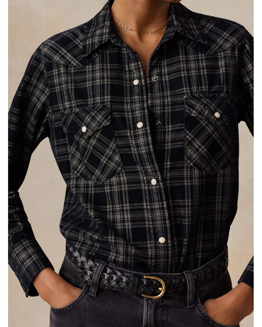 Faherty Brand Black Wharfside Cord Western Shirt