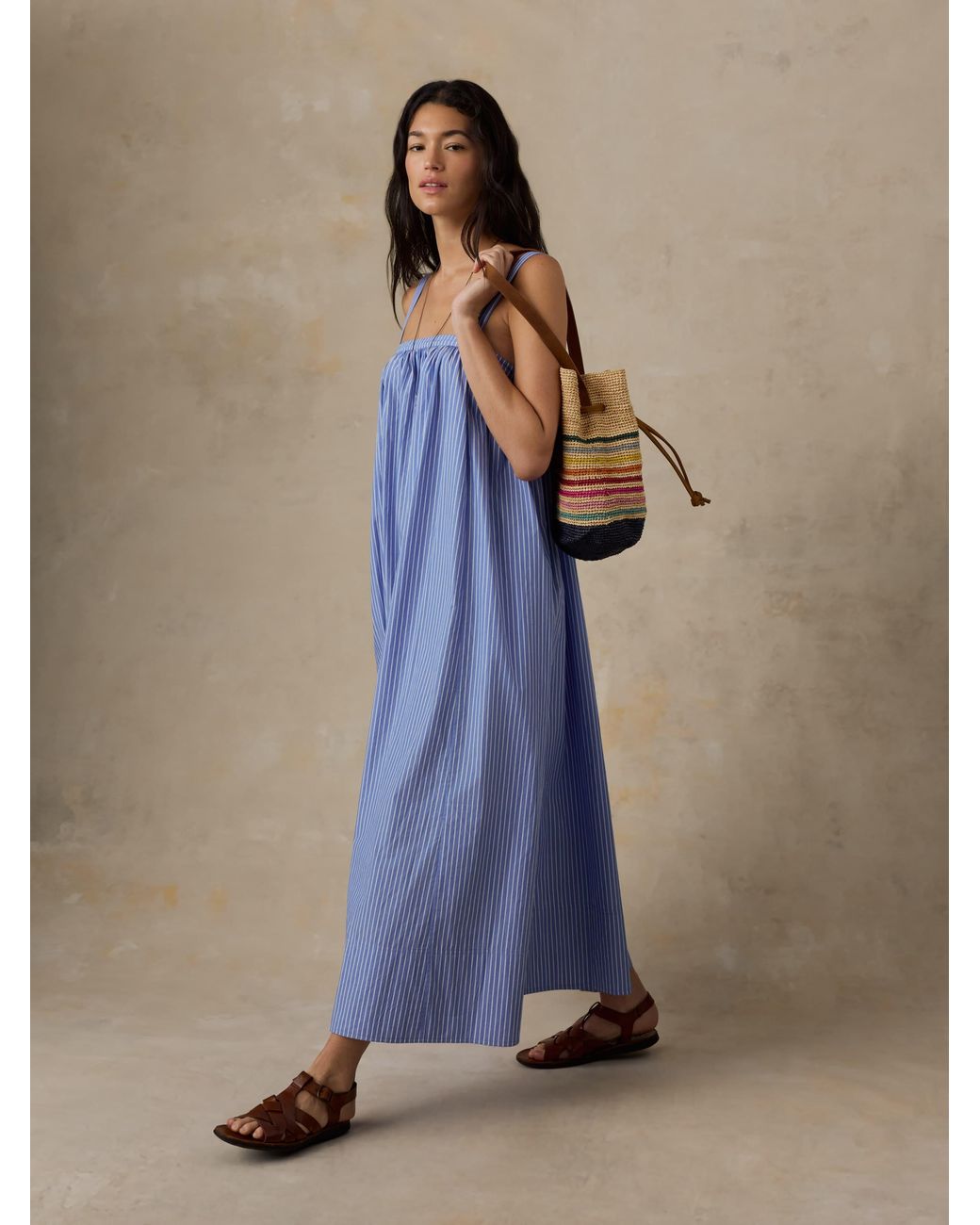 Faherty Brand Blue Coastal Poplin Emmy Dress