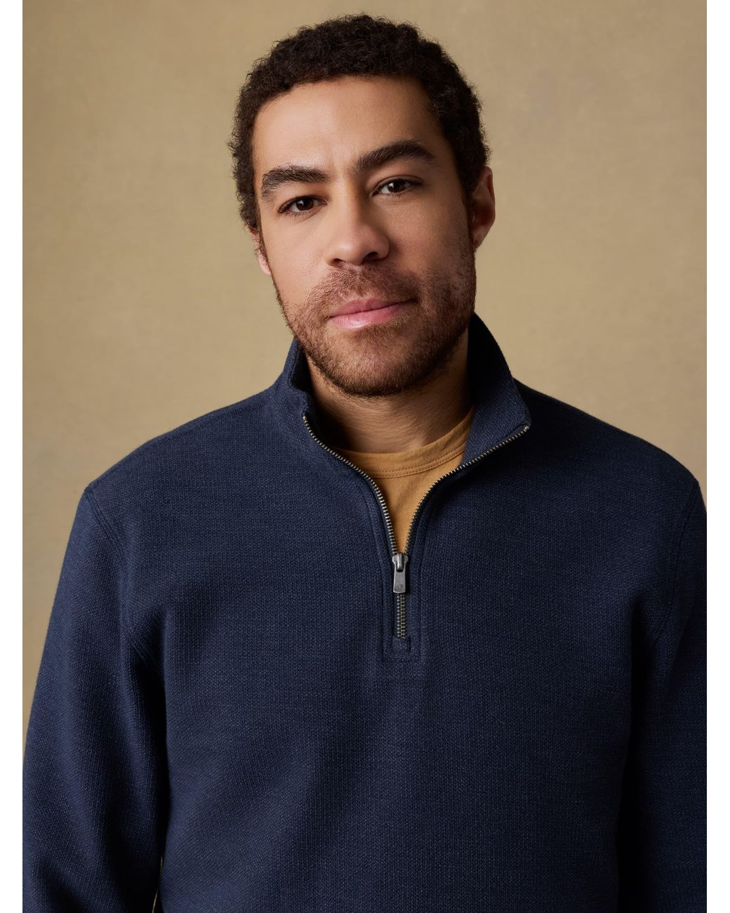 Faherty Brand Blue Highland Knit Quarter Zip for men
