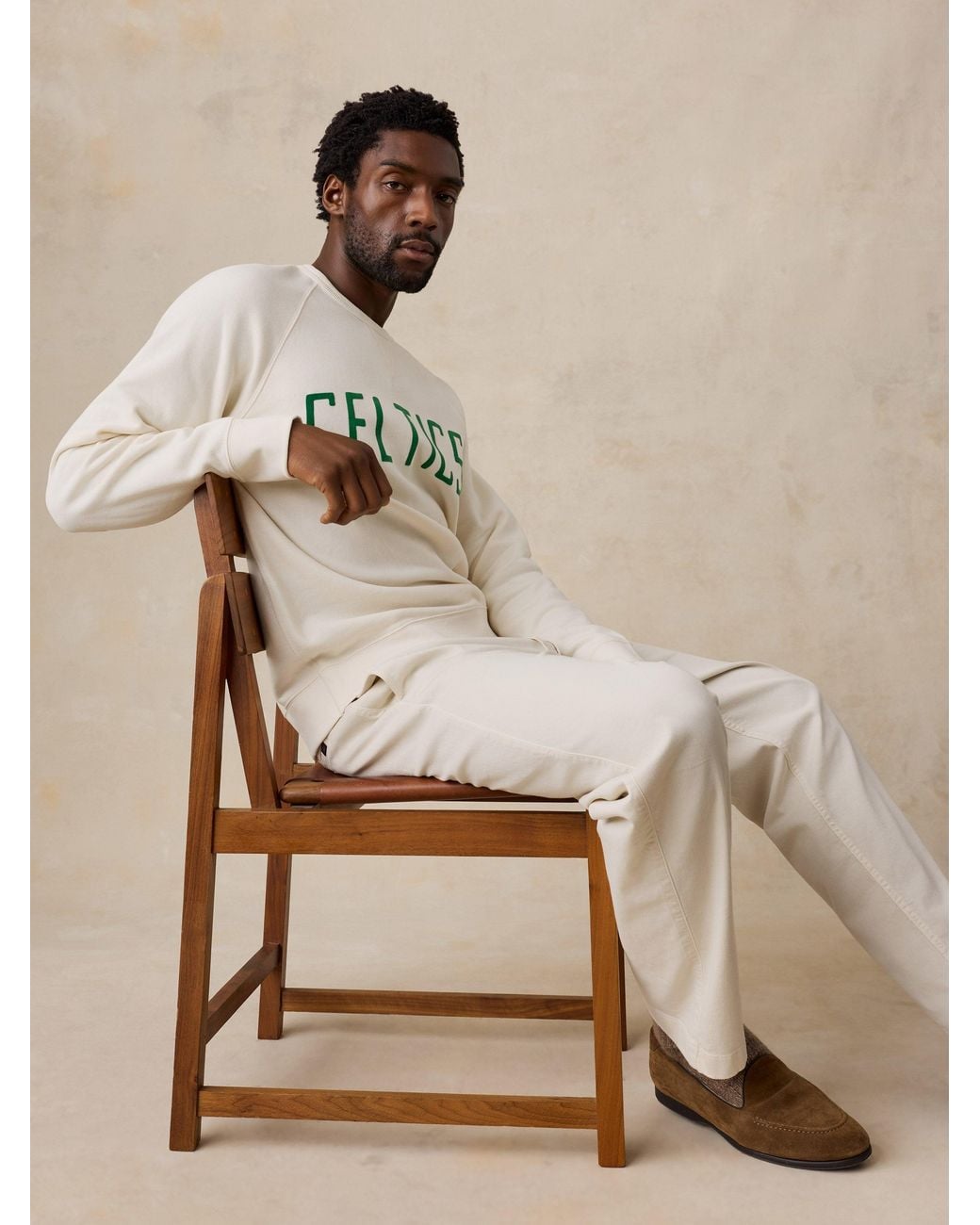 Faherty Brand Natural Boston Celtics High Standard Fleece Crew for men