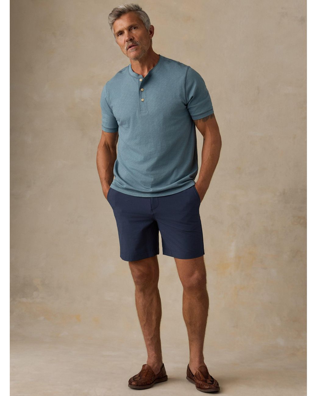 Faherty Brand Blue Short-Sleeve Sunwashed Regenerative Henley T-Shirt for men