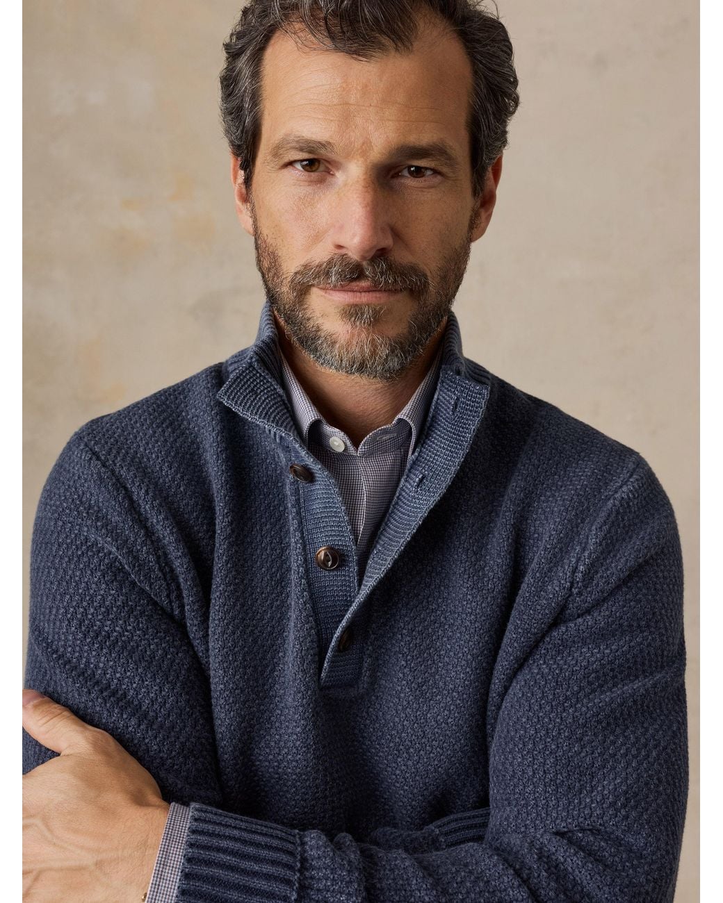 Faherty Brand Blue Sunwashed Dockside Quarter Button Sweater for men