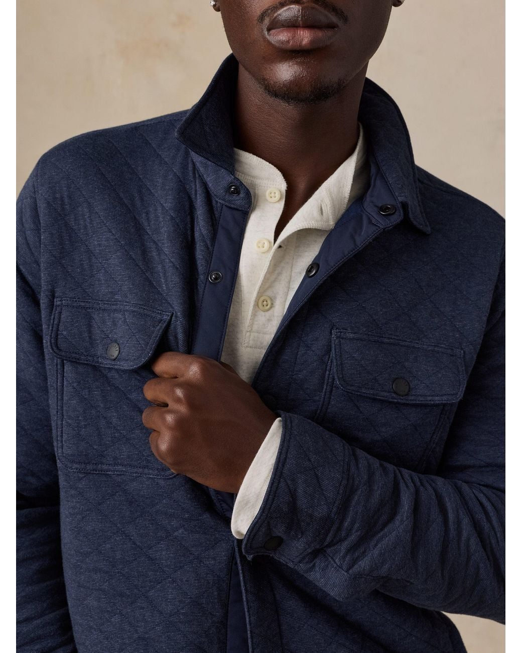 Faherty Brand Blue Epic Quilted Fleece Shirt Jacket Cpo for men