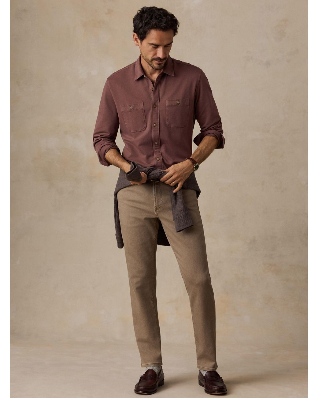 Faherty Brand Brown Field Knit Shirt for men