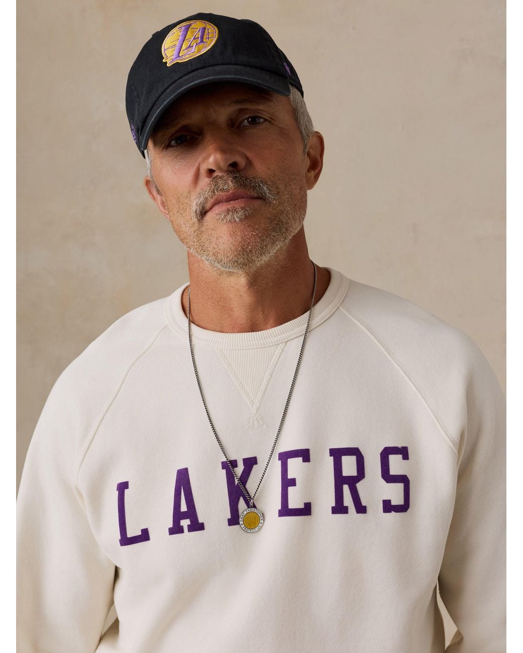 Faherty Brand Natural Los Angeles Lakers High Standard Fleece Crew for men