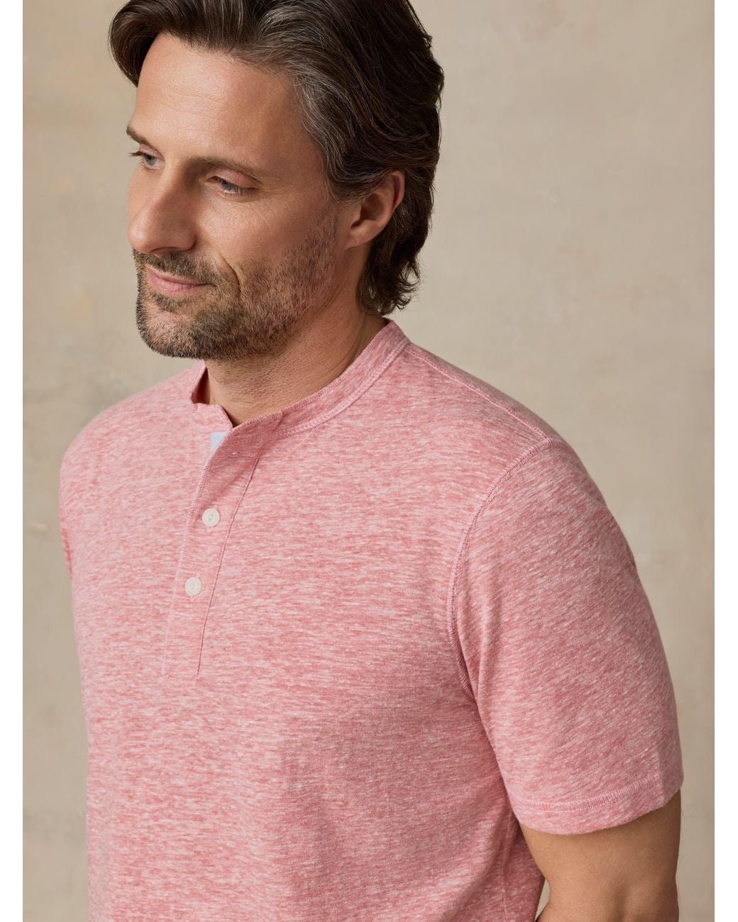 Faherty Brand Pink Short-Sleeve Breeze Henley T-Shirt for men
