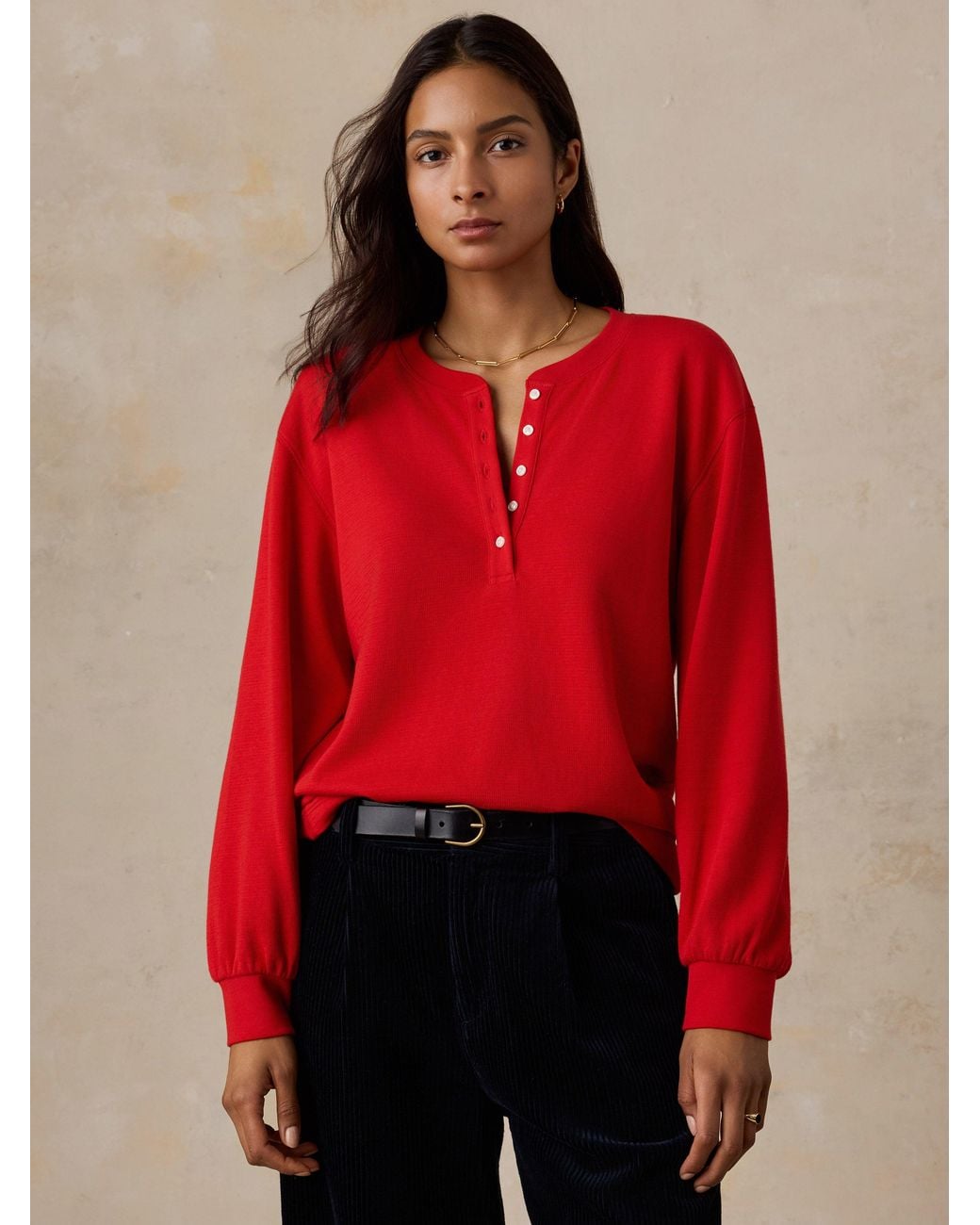 Faherty Brand Red Double Knit Henley