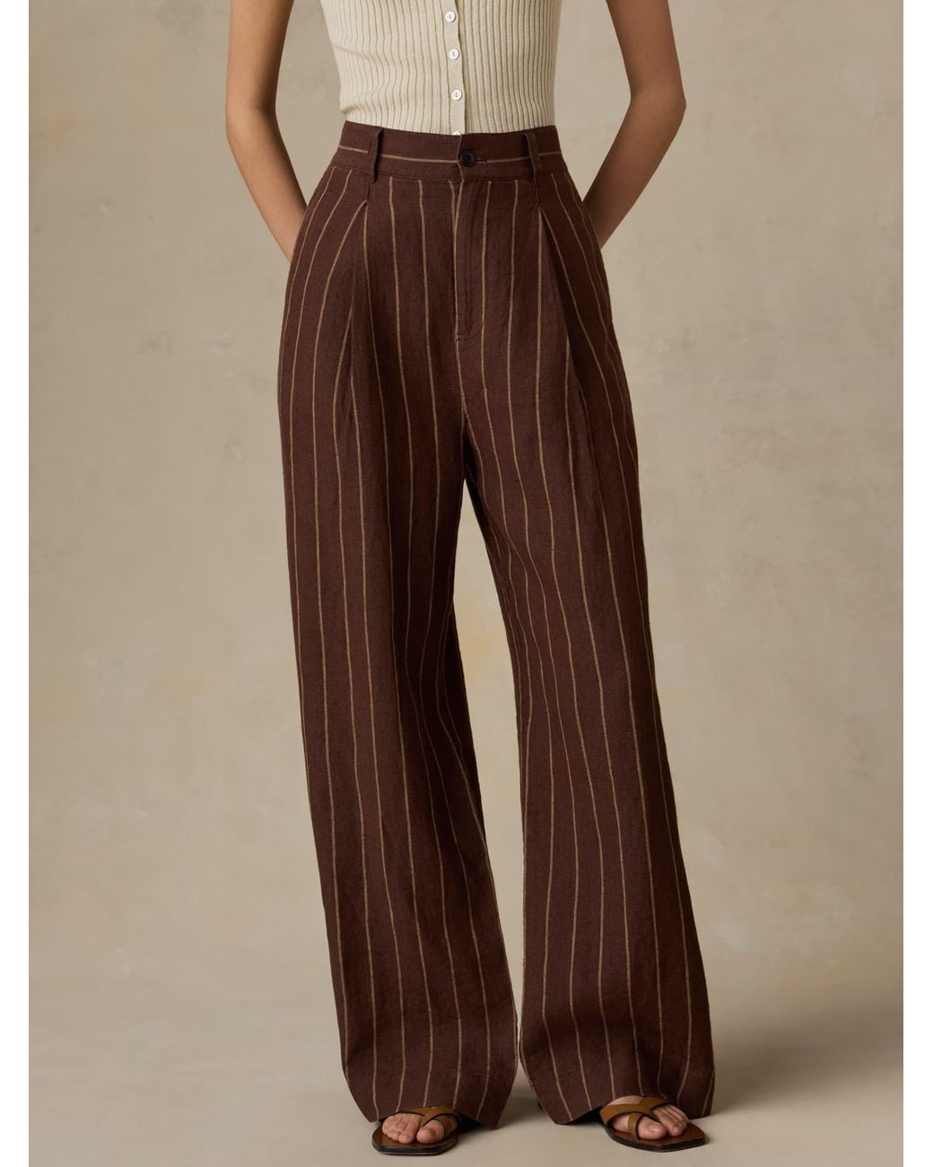 Faherty Brand Brown Sun Strider Linen Pleated Pants