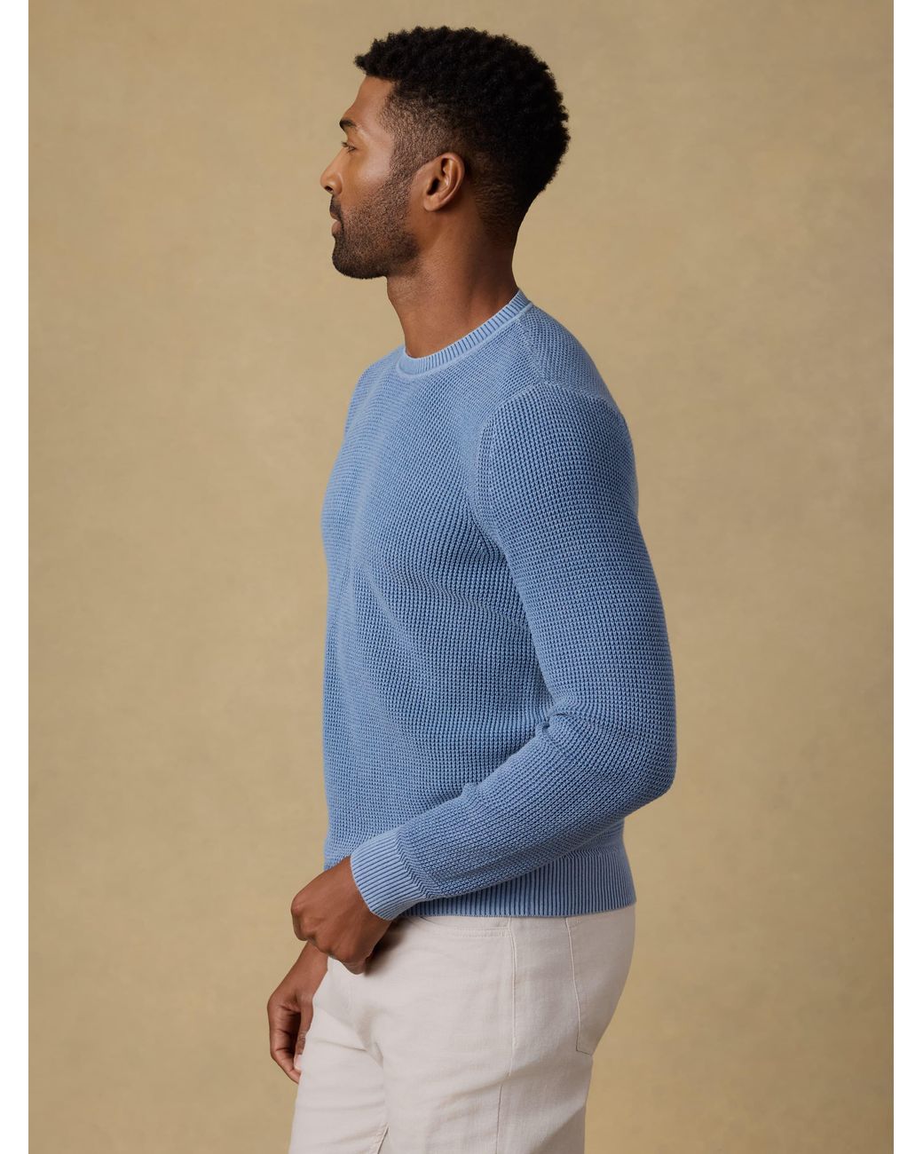 Faherty Brand Blue Sunwashed Crewneck Sweater for men