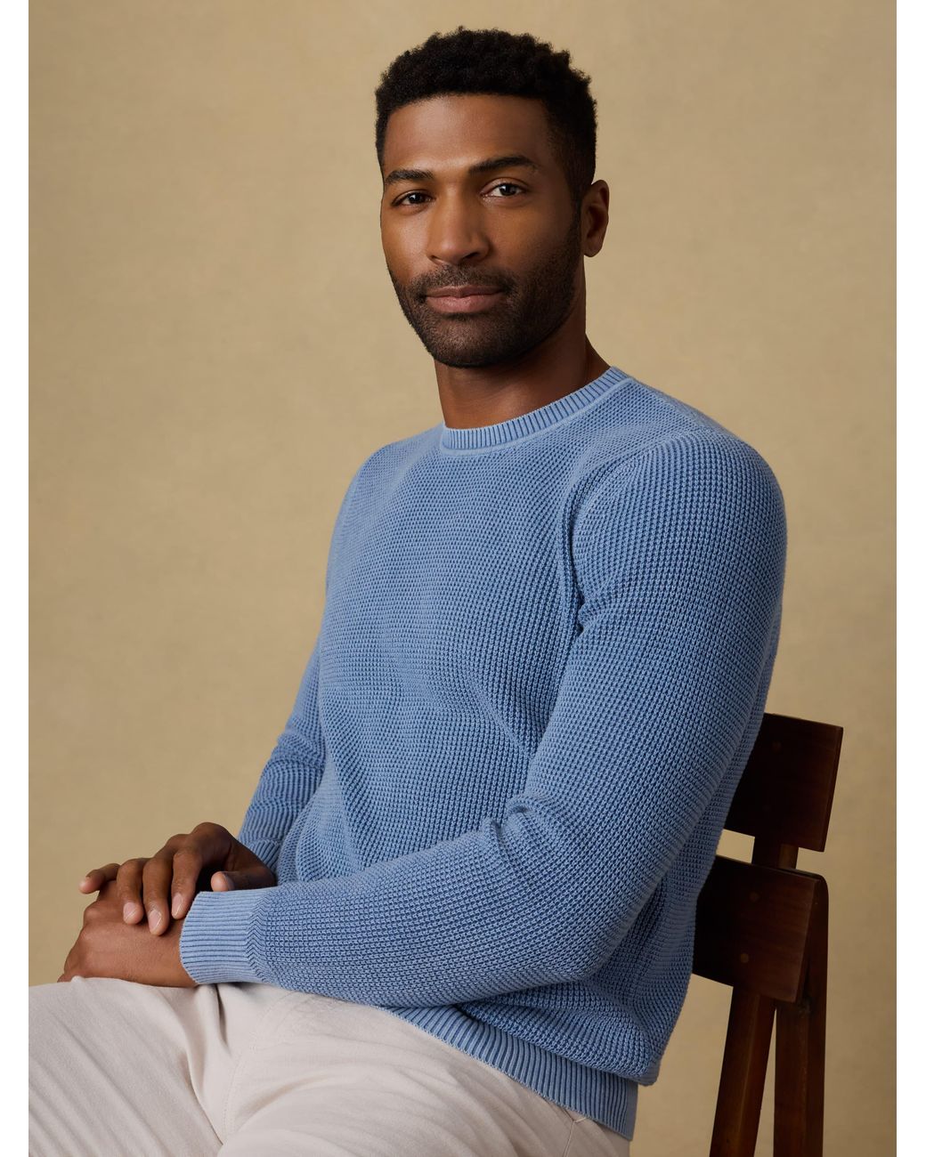 Faherty Brand Blue Sunwashed Crewneck Sweater for men
