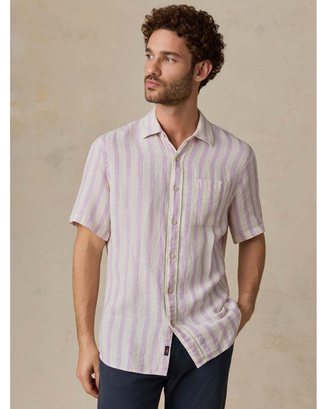 Faherty Brand Natural Short-Sleeve Palma Linen Shirt for men