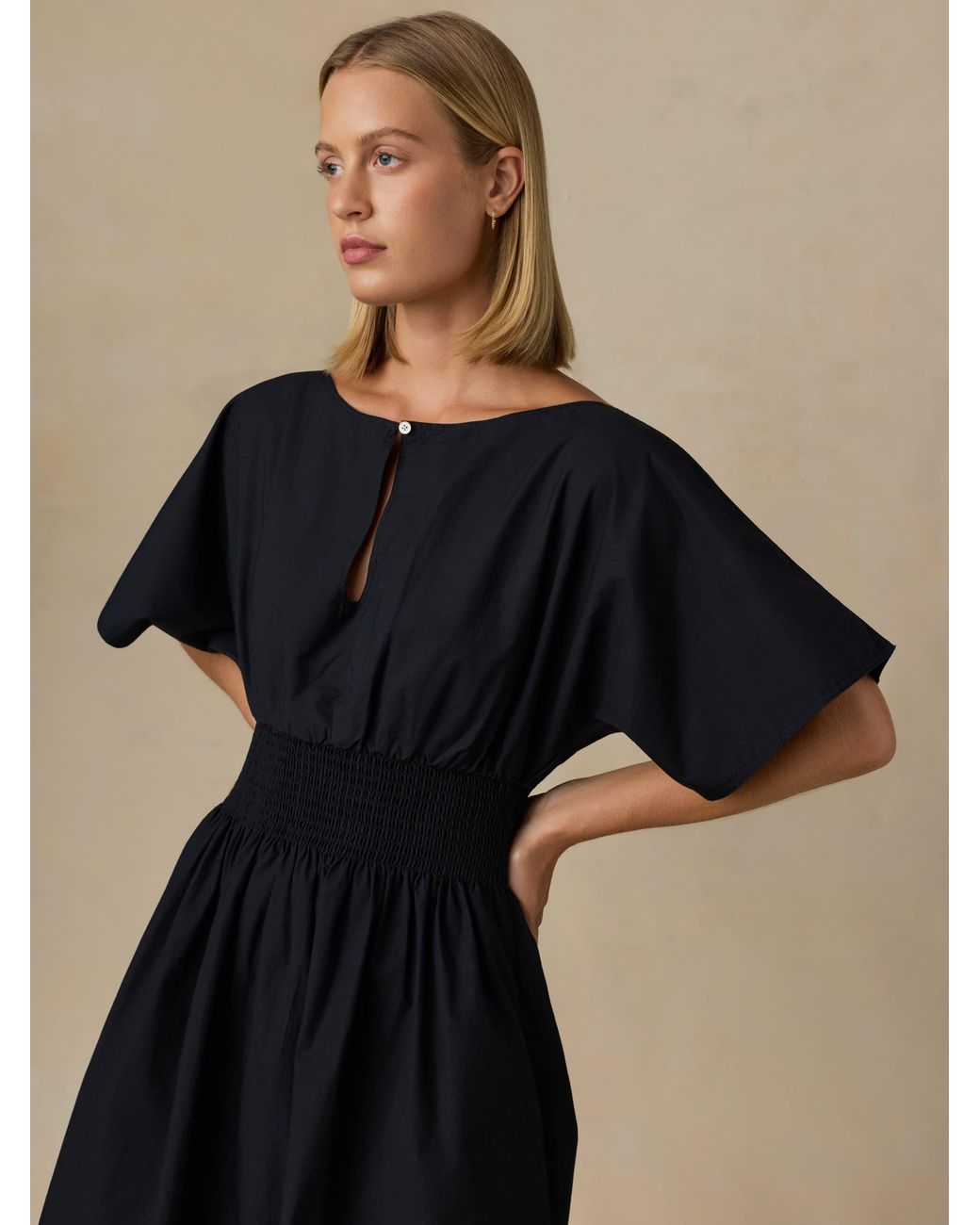 Faherty Brand Natural Coastal Poplin Elia Mini Smocked Dress