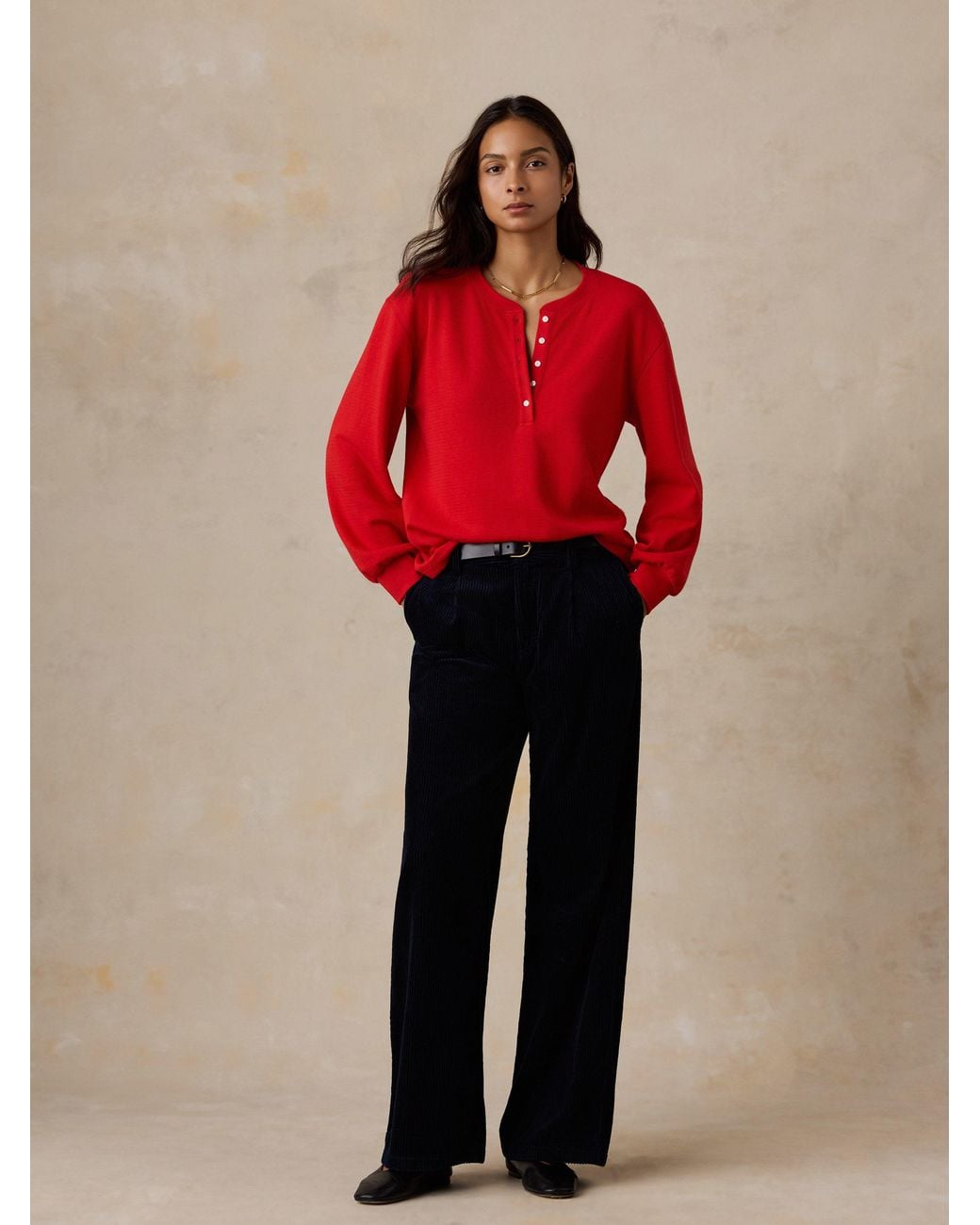 Faherty Brand Red Double Knit Henley