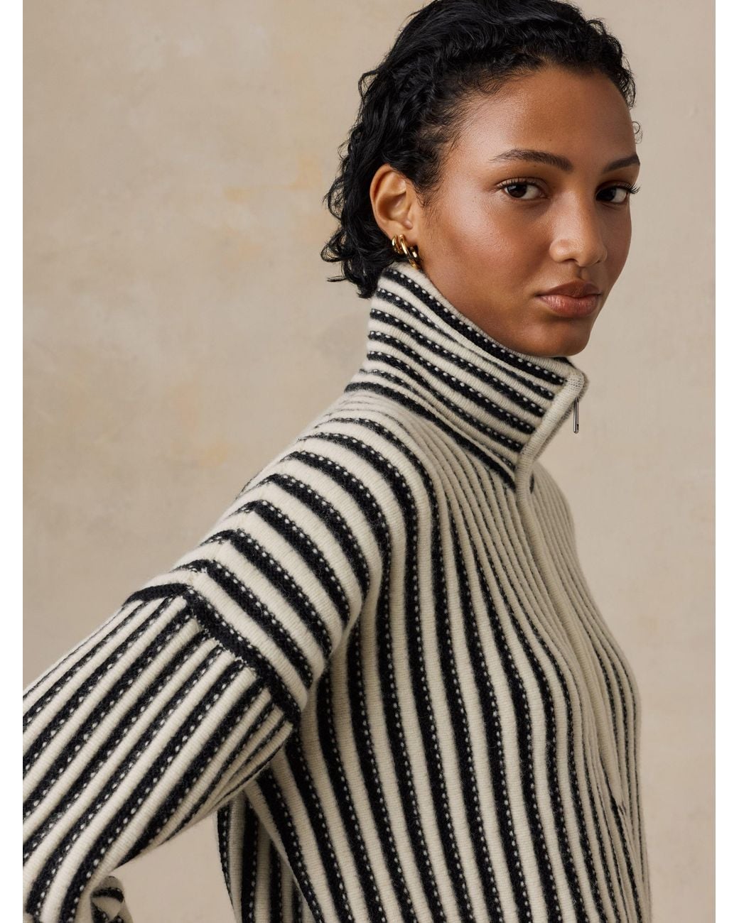 Faherty Brand Natural Spiral Knit Quarter Zip Sweater