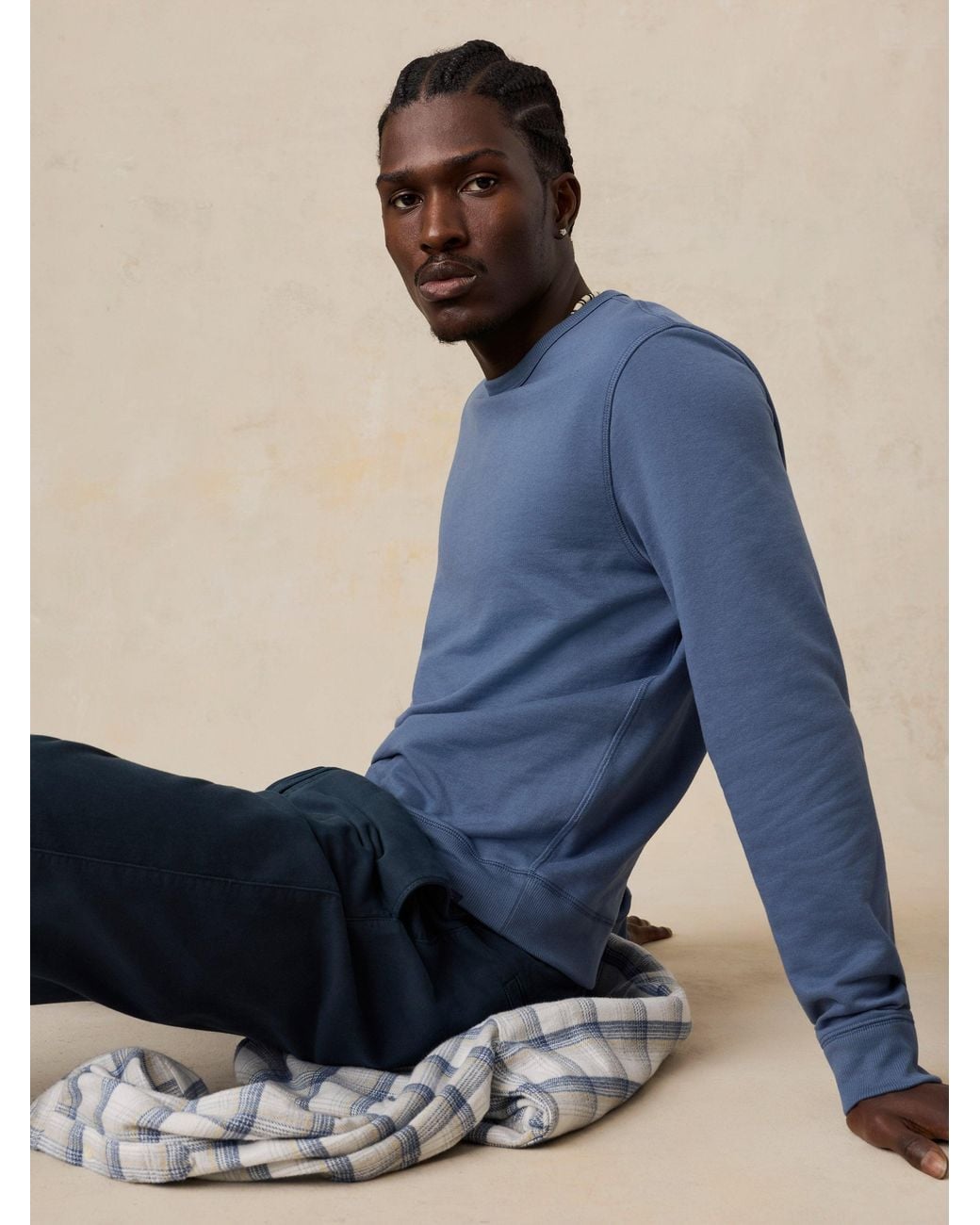 Faherty Brand Blue French Terry Crewneck for men