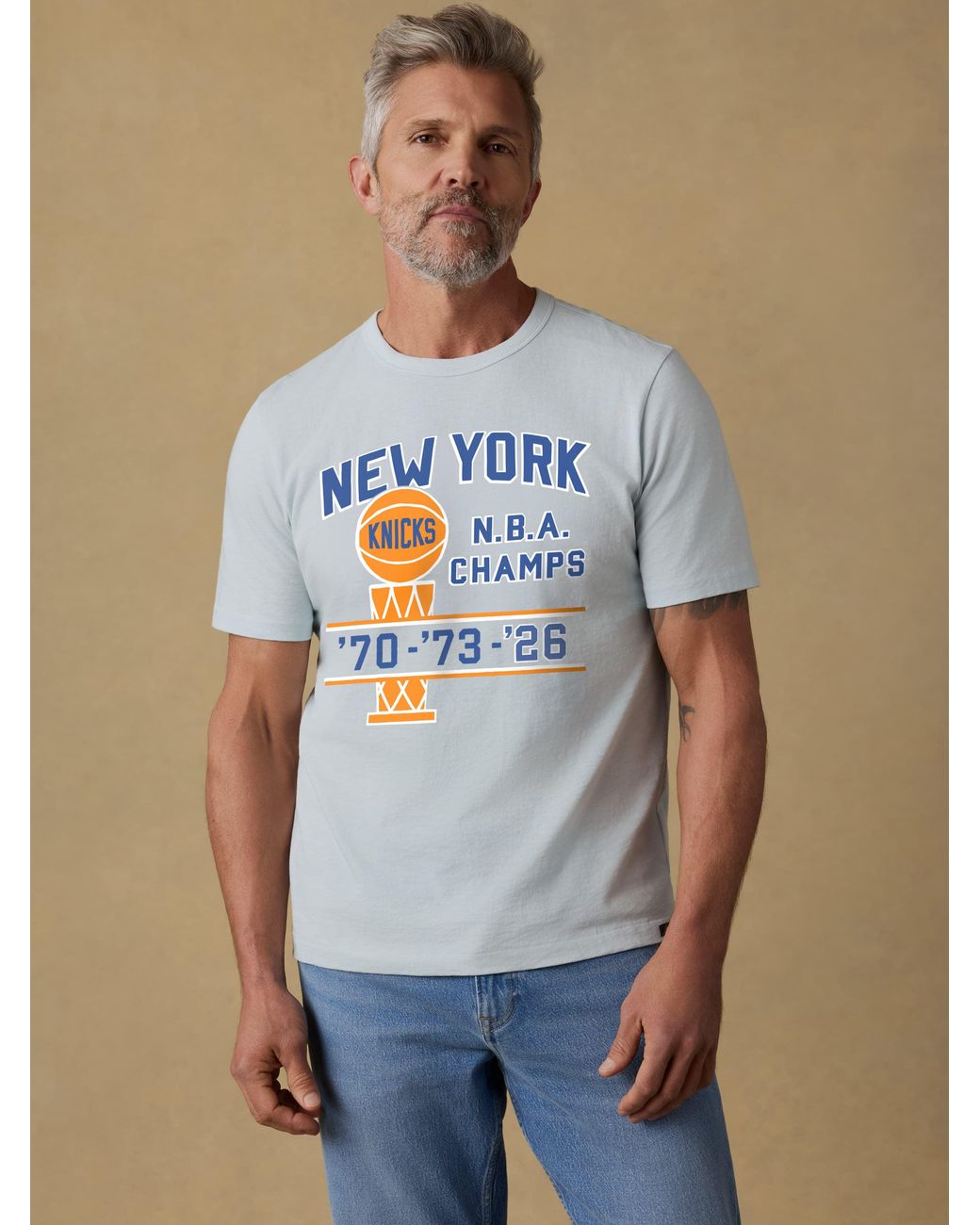Faherty Brand Blue Ny Knicks Sunwashed Regenerative T-Shirt for men