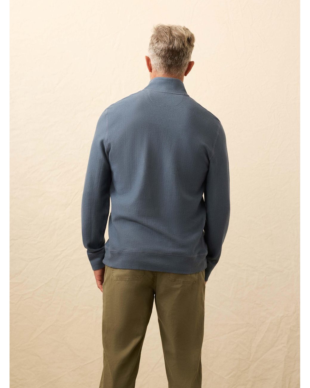 Faherty Brand Blue Textured Knit Quarter Zip for men