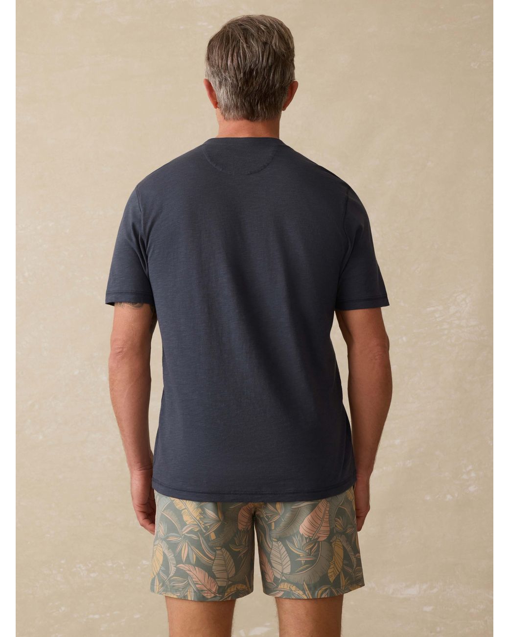 Faherty Brand Blue Short-Sleeve Sunwashed Regenerative Henley T-Shirt for men