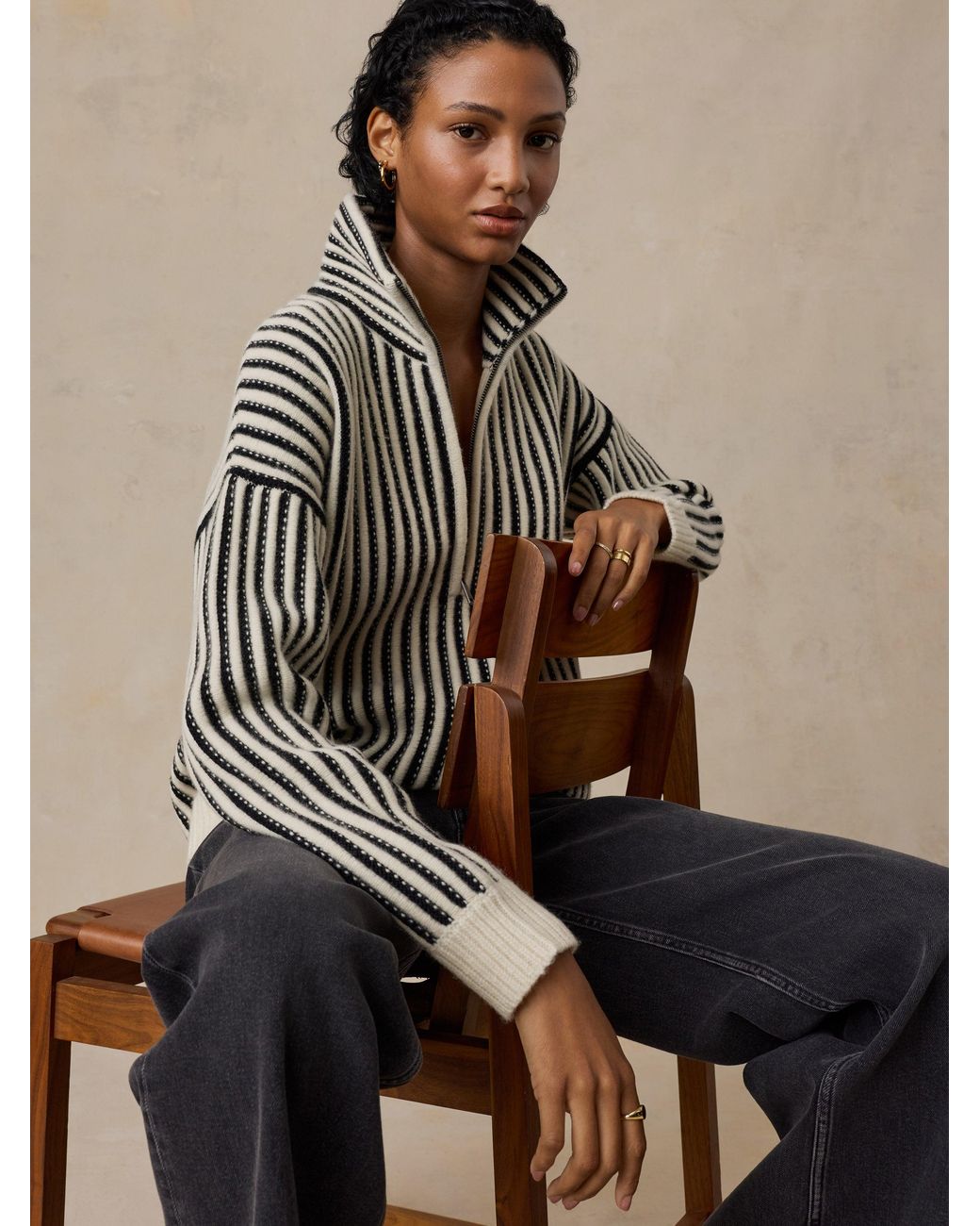 Faherty Brand Natural Spiral Knit Quarter Zip Sweater