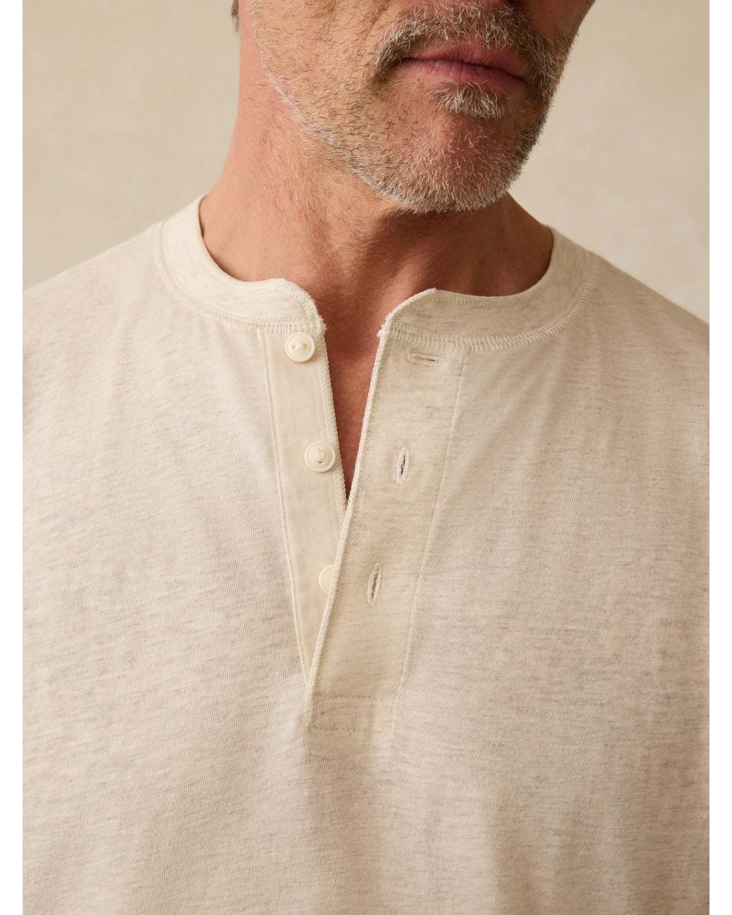 Faherty Brand Natural Short-Sleeve Sunwashed Regenerative Henley T-Shirt for men