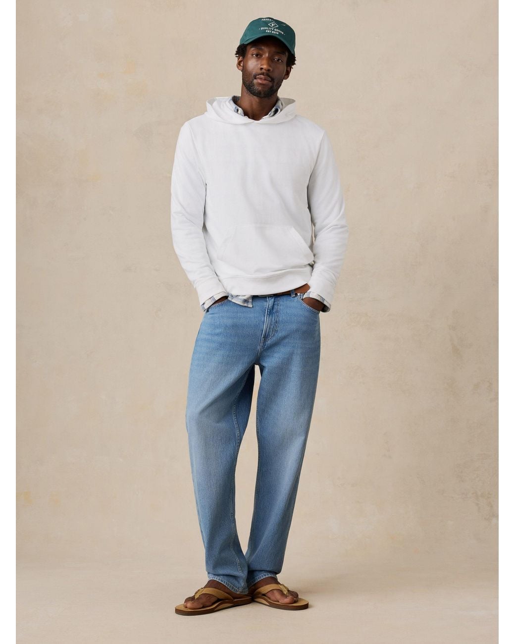 Faherty Brand White French Terry Hoodie for men