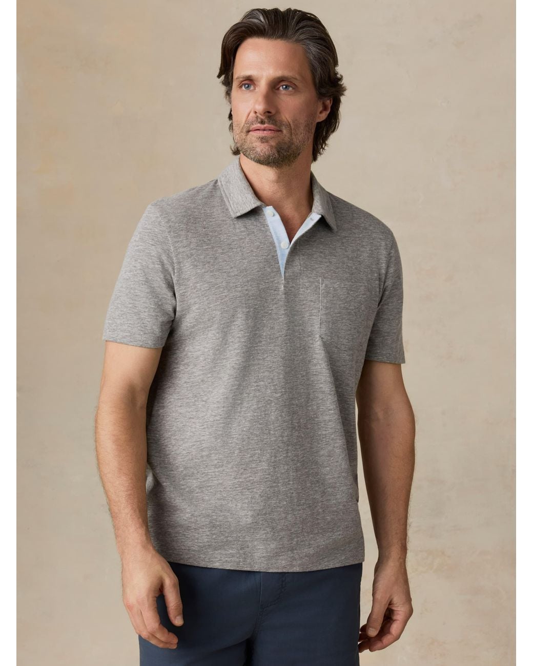 Faherty Brand Gray Short-Sleeve Breeze Polo Shirt for men